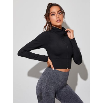 Soly Hux Women's Zip Up Cropped Fitness Jacket Black