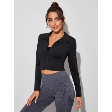 Soly Hux Women's Zip Up Cropped Fitness Jacket Black