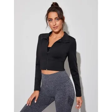 Soly Hux Women's Zip Up Cropped Fitness Jacket Black