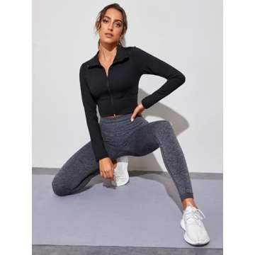 Soly Hux Women's Zip Up Cropped Fitness Jacket Black