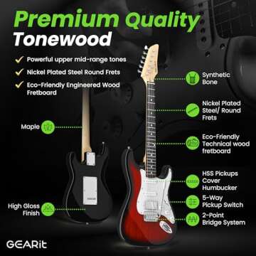 GEARit GI-150 Canyon Series, 39" Electric Guitar Set w/Amplifier, HSS Pickup with Coil Split, All-In...