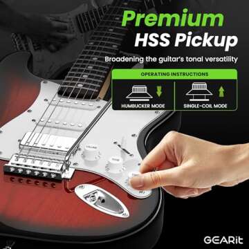 GEARit GI-150 Canyon Series, 39" Electric Guitar Set w/Amplifier, HSS Pickup with Coil Split, All-Inclusive Starter Kit with Tuner, Gig Bag, and Guitar Strap, Cable, Picks, Strings - Redburst