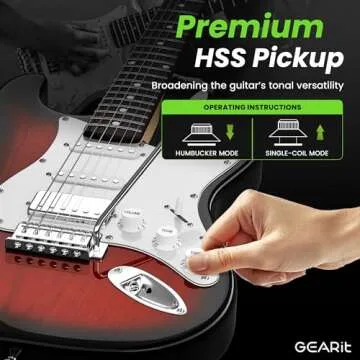 GEARit GI-150 Canyon Series, 39" Electric Guitar Set w/Amplifier, HSS Pickup with Coil Split, All-Inclusive Starter Kit with Tuner, Gig Bag, and Guitar Strap, Cable, Picks, Strings - Redburst