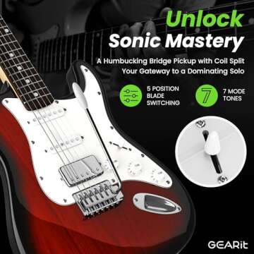 GEARit GI-150 Canyon Series, 39" Electric Guitar Set w/Amplifier, HSS Pickup with Coil Split, All-Inclusive Starter Kit with Tuner, Gig Bag, and Guitar Strap, Cable, Picks, Strings - Redburst