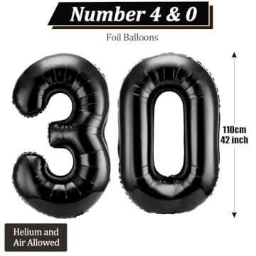 40 Inch Number 30 Balloons Jumbo 30 Foil Party Balloons Giant Number 30 Balloons for 30th Birthday P...