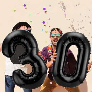 40 Inch Number 30 Balloons Jumbo 30 Foil Party Balloons Giant Number 30 Balloons for 30th Birthday Party Decorations and Rip to My 20s Anniversary Event