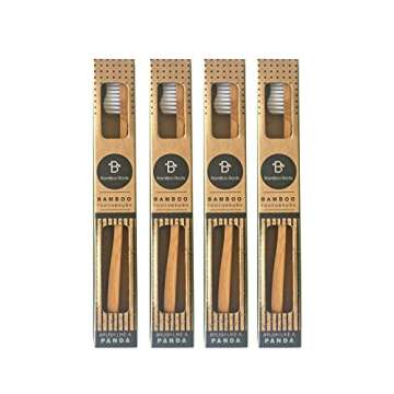 BamBoo Roots Bamboo Toothbrush Pack of 4 Eco Friendly, Organic and Biodegradable Toothbrushes