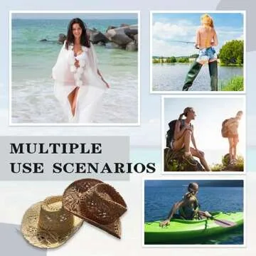 Straw Cowboy Hats with Sunglasses for Women and Men Sparkly Western Cowgirl Hat for Holiday Party Foldable Vacation Beach Sun Hat with Wide Brim,Beige