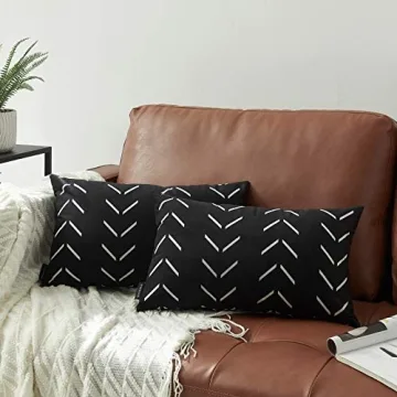 Nestinco Set of 2 Black Lumbar Pillow Covers: Boho-Centric Decorative Accents