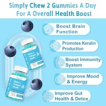 2 Pack Biotin Gummies with Collagen & Keratin for Hair Skin Nails & Joints- Women Men, Kids - 120 Blueberry Flavored Gummies