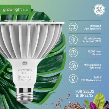 GE Grow LED Light Bulb, PAR38 Flood Light, Indoor LED Grow Lights for Plants, Seeds and Greens, Bala...