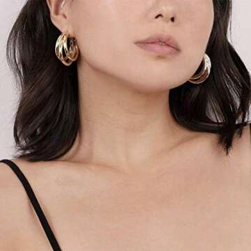 RELOVET Triple Hoop Earrings - Chunky Gold/Silver Minimalist Fashion