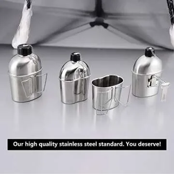 Goetland Stainless Steel WWII US Army Canteen Water Bottler Military Canteen Kit 1.3QT with 0.6QT Cup Nylon Pouch G.I.
