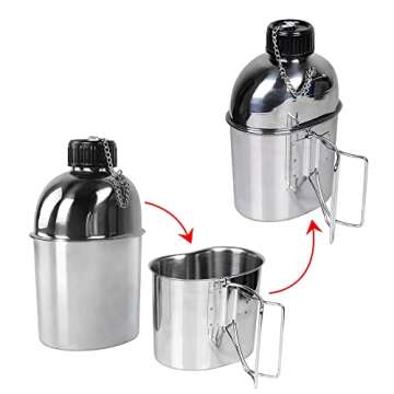 Goetland Stainless Steel WWII US Army Canteen Water Bottler Military Canteen Kit 1.3QT with 0.6QT Cup Nylon Pouch G.I.