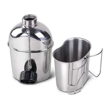 Goetland Stainless Steel WWII US Army Canteen Water Bottler Military Canteen Kit 1.3QT with 0.6QT Cup Nylon Pouch G.I.