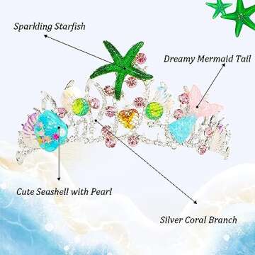 Didder Mermaid Crown Headpiece, Women Girls Halloween Mermaid Costume with Starfish, Seashell, Merma...
