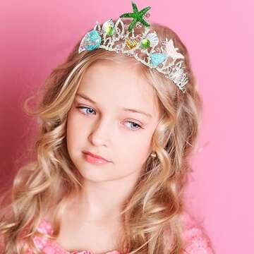 Didder Mermaid Crown Headpiece, Women Girls Halloween Mermaid Costume with Starfish, Seashell, Mermaid Tail, Fish Scales for Birthday Party, Prom, Festival