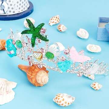 Didder Mermaid Crown Headpiece, Women Girls Halloween Mermaid Costume with Starfish, Seashell, Mermaid Tail, Fish Scales for Birthday Party, Prom, Festival