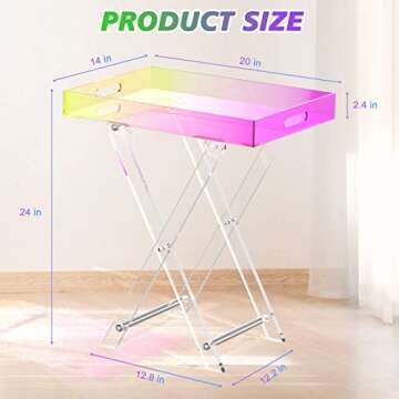 RAINBEAN Acrylic Coffee Table, Folding Iridescent Table, Unique Side Table with Tray, Mordern End Table for Living Room, Bedroom and Outside (Rainbow,Foldable)
