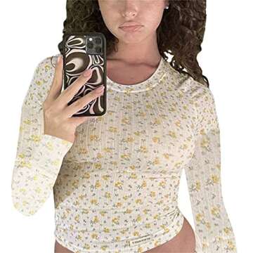 Mtsebmves Women Y2k Long Sleeve One Piece Rompers Jumpsuit Floral Print Bodycon Bodysuit Shorts Paja...