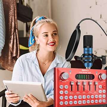 REMALL Podcast Equipment Bundle, V8 Sound Card With Audio Mixer for Streaming, Sound Card for Microp...