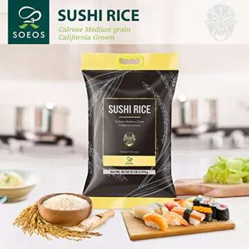Soeos Premium Sushi Rice, Calrose Rice, Medium Grain, White Sticky Rice, 5 Pound