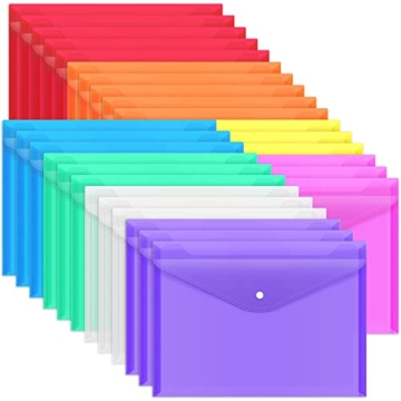 EOOUT 28pcs Folders for Documents, Colorful Plastic Envelopes with Snap Closure, A4 Size for Office ...