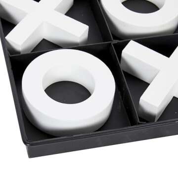 Deco 79 Wood Tic Tac Toe Game Set with White Pieces, 12" x 12" x 1", Black