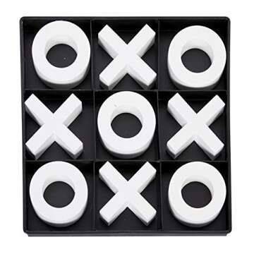 Deco 79 Wood Tic Tac Toe Game Set with White Pieces, 12" x 12" x 1", Black