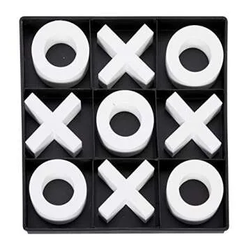 Deco 79 Wood Tic Tac Toe Game Set with White Pieces, 12" x 12" x 1", Black