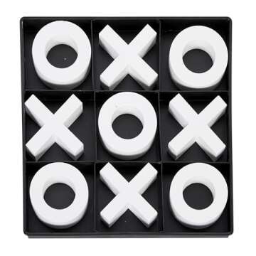 Deco 79 Wood Tic Tac Toe Game Set with White Pieces, 12" x 12" x 1", Black