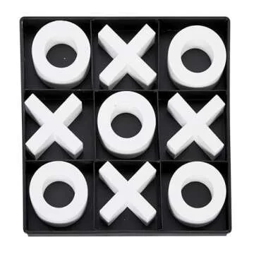 Deco 79 Wood Tic Tac Toe Game Set with White Pieces, 12" x 12" x 1", Black