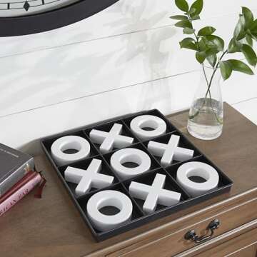 Deco 79 Wood Tic Tac Toe Game Set with White Pieces, 12" x 12" x 1", Black