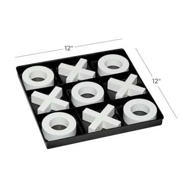 Deco 79 Wood Tic Tac Toe Game Set with White Pieces, 12" x 12" x 1", Black