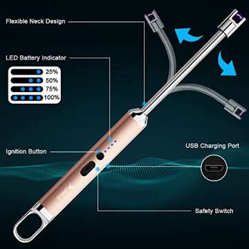 SUPRUS Rechargeable USB Lighter with Safety Switch and 360° Neck for Camping and Cooking