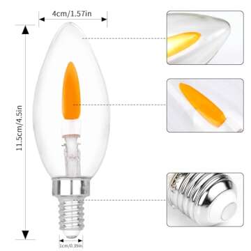 Flicker Flame Light Bulb Flame Tip Halloween Chandelier Flickering Light Bulbs Christmas Replacement Orange Glow Bulbs Crystal Clear Candle Bulb for E12 Chandelier Base (Clear, c35e12(6pack))