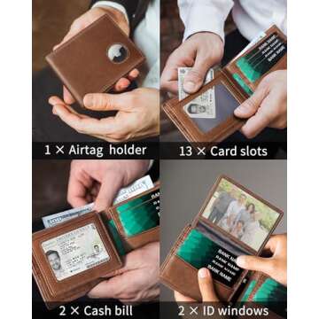 Genuine Leather AirTag Wallet for Men with RFID Protection