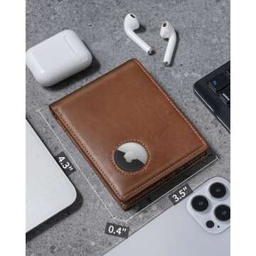 Genuine Leather AirTag Wallet for Men with RFID Protection