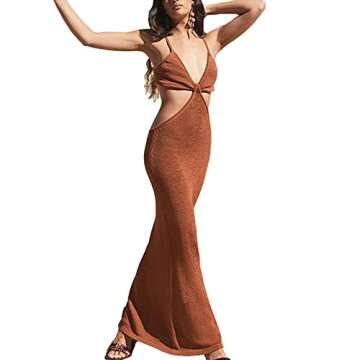 Elegant Antopmen Women's V Neck Spaghetti Straps Maxi Dress