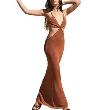 Elegant Antopmen Women's V Neck Spaghetti Straps Maxi Dress