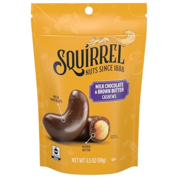 Squirrel Brand Milk Chocolate & Brown Butter Cashews - 3.5 Oz Resealable Bag, Gluten Free, Adults & ...