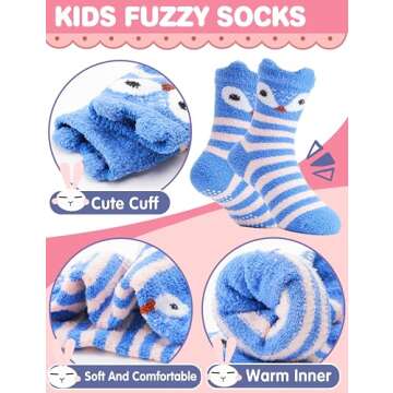 EBMORE Girls Kids Toddler Fuzzy Socks with Grips Non Slip Slipper Socks Crew Cabin Cozy Fluffy Hospi...