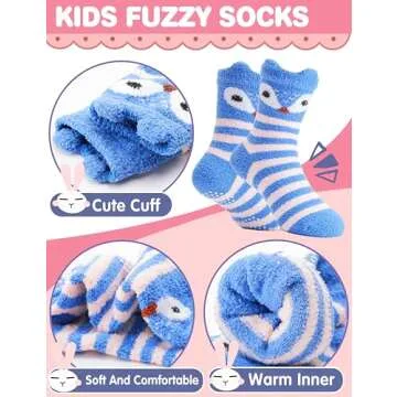 EBMORE Girls Kids Toddler Fuzzy Socks with Grips Non Slip Slipper Socks Crew Cabin Cozy Fluffy Hospi...