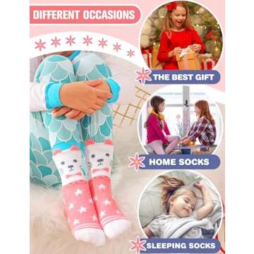 EBMORE Girls Kids Toddler Fuzzy Socks with Grips Non Slip Slipper Socks Crew Cabin Cozy Fluffy Hospital Warm Winter Socks 6 Pairs, Animal, 4-7 Years