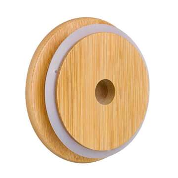 CAMPFY Reusable Boba Cup with Lids and Straw - Bubble Tea Cup - Boba Tea Cup - Smoothie Cup - 2 Glass Wide Mouth Ball Mason Jars 32oz with Bamboo Lids - 2 Angled-Tip Boba Straws