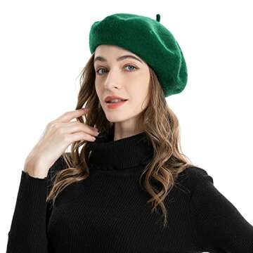 ZLYC Wool Beret Hat Classic Solid Color French Beret for Women (Green)
