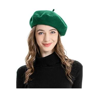 ZLYC Wool Beret Hat Classic Solid Color French Beret for Women (Green)