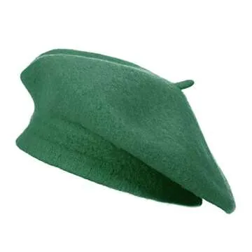 ZLYC Wool Beret Hat Classic Solid Color French Beret for Women (Green)