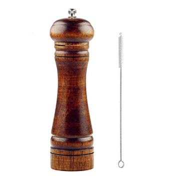 Wooden Pepper Mill or Salt Mill - 8 Inch Oak Wood Grinder with Adjustable Grinding System and Cleani...