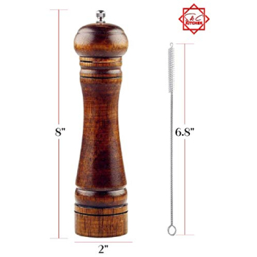 Premium Oak Wood Pepper Mill - 8 Inch Adjustable Grinder